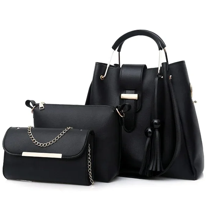 Queen 3 Pcs Black Handbag