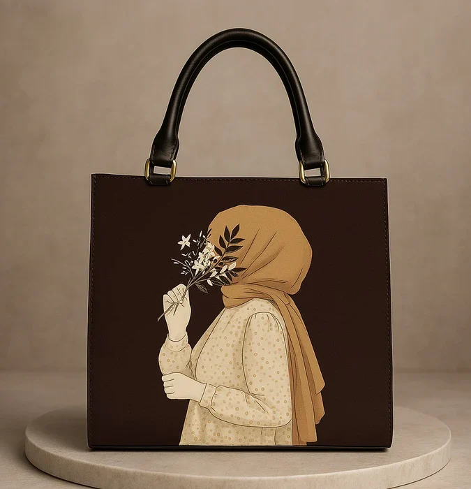 Hijab Girl Dark Brown Canvas Tote Bag